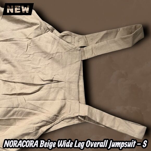 NEW NORACORA Beige Wide Leg Overall Jumpsuit Adjustable Straps Size S - Picture 12 of 12